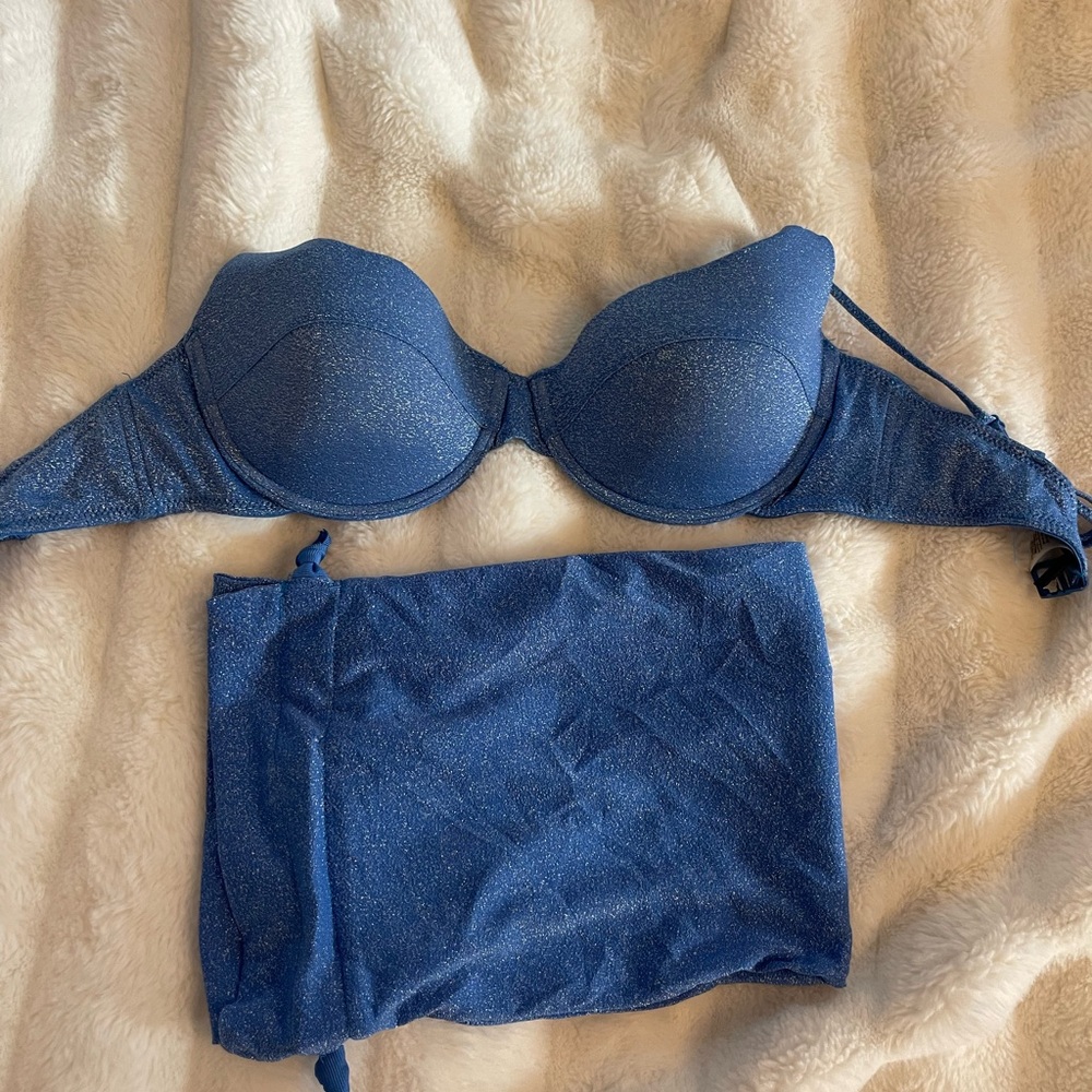 Blue Sparkle Traingl Bikini top